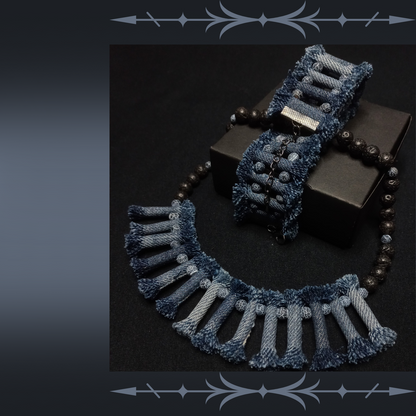 Necklace Bracelet Set Boho Tribal Denim Jewelry lava stone necklace