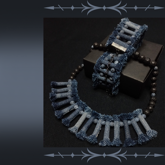 Necklace Bracelet Set Boho Tribal Denim Jewelry lava stone necklace