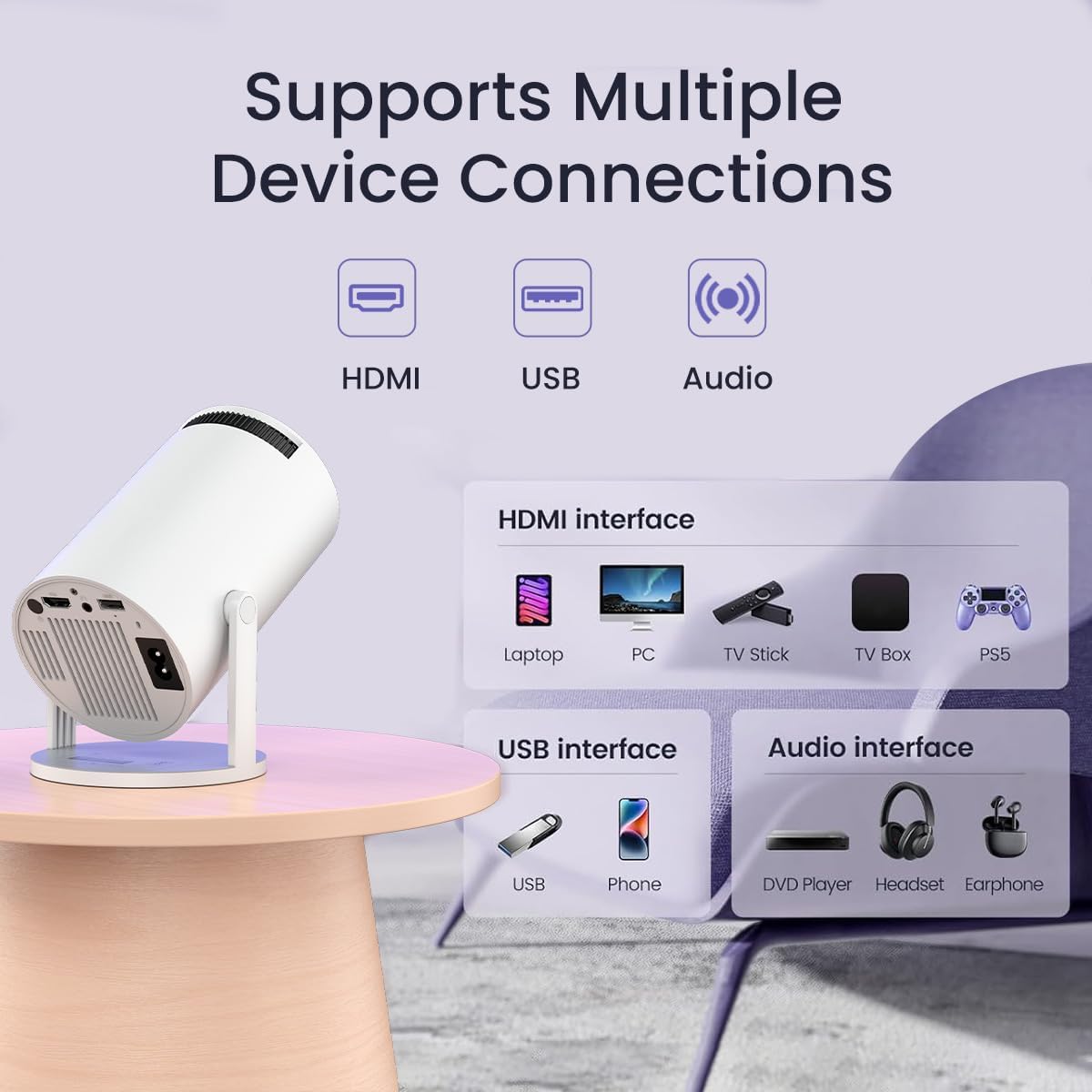 Android 11 Smart Projector – 720p HD, WiFi, 120” Display