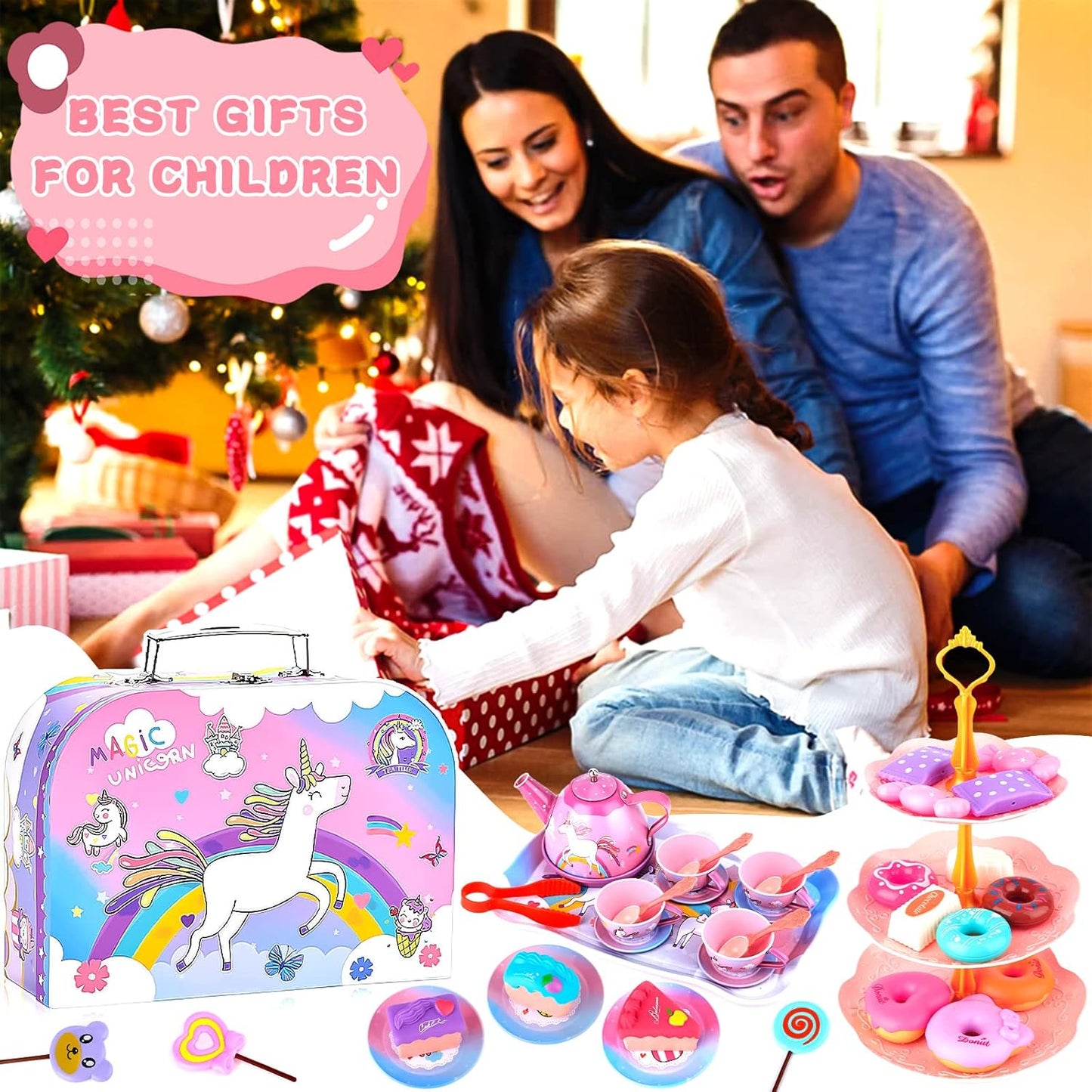 Tea Set for Kids 48 Pieces Toys Dinner for Kids Kitchen Accessories