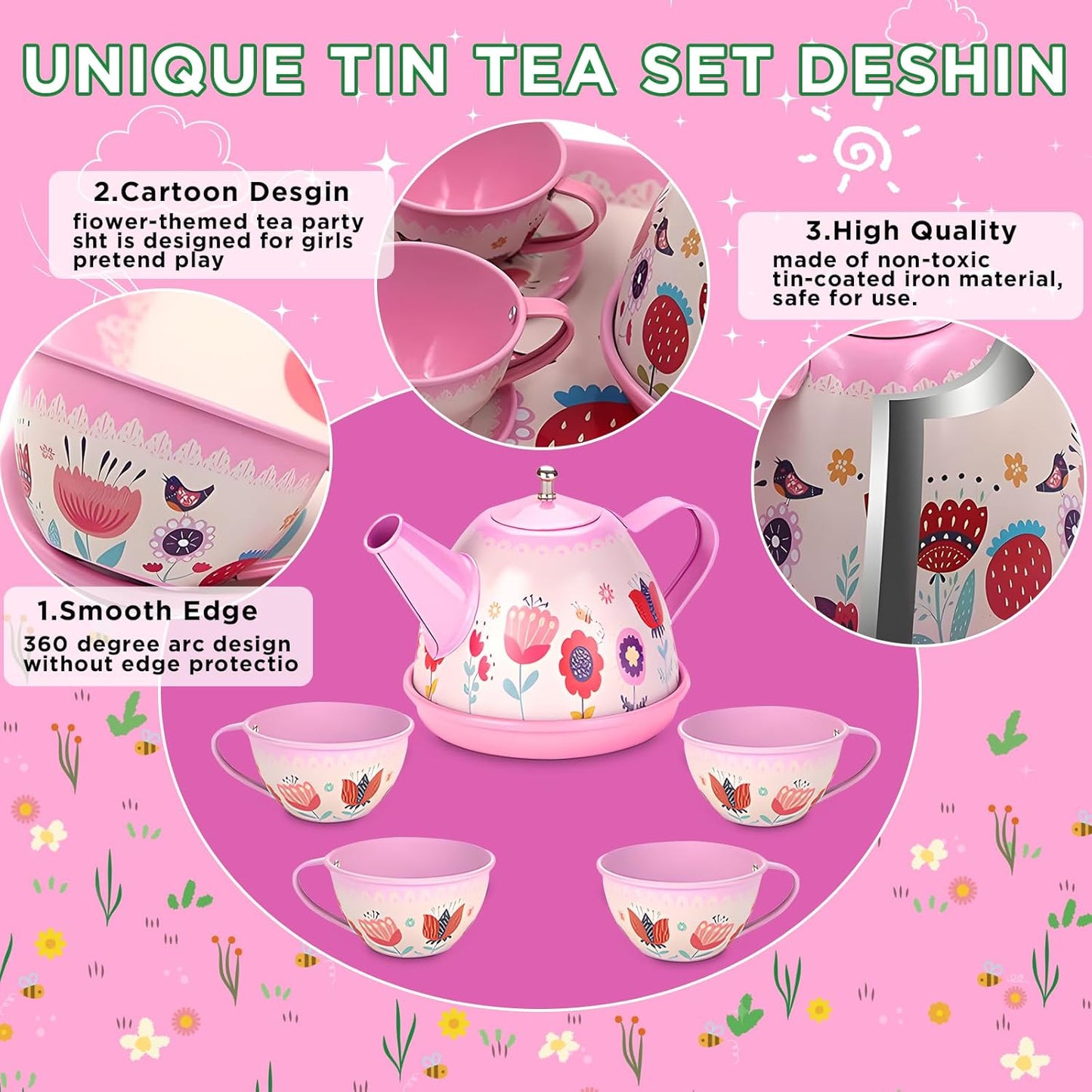 Tea Set Kids, 46 Pieces Dolls Tableware Children's Kitchen Accessories