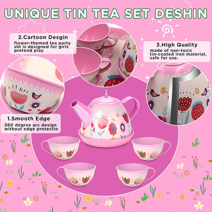 Tea Set Kids, 46 Pieces Dolls Tableware Children's Kitchen Accessories