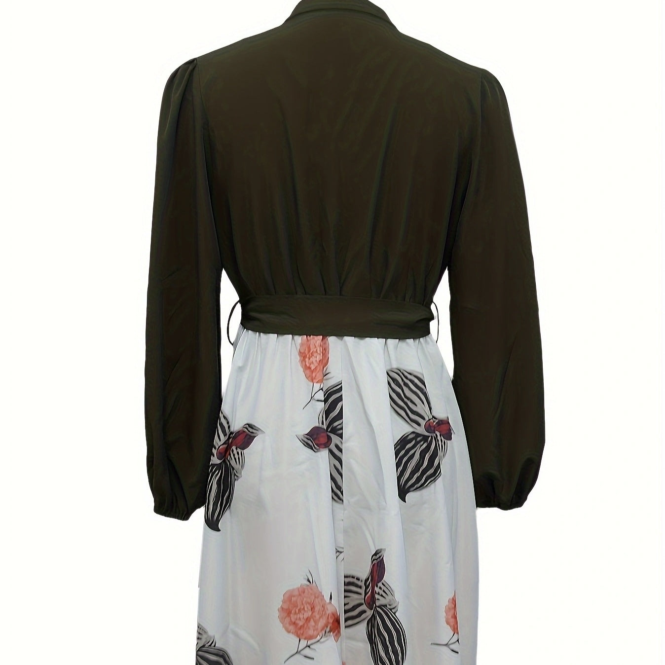 Women Fashion Printed Belt Casual Dress