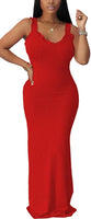 Maxi Dresses for Women Summer Sundresses - Casual Sleeveless Tank Dress Red 2XL