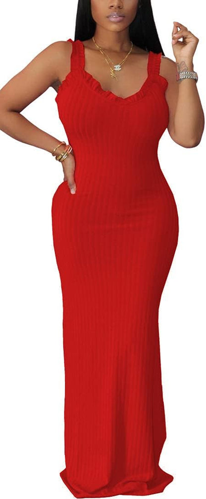 Maxi Dresses for Women Summer Sundresses - Casual Sleeveless Tank Dress Red 2XL