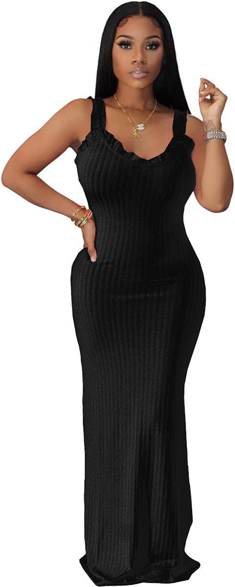 Black Dress for Women Summer Sexy Bodycon Tank Dress Sleeveless Maxi Dresses