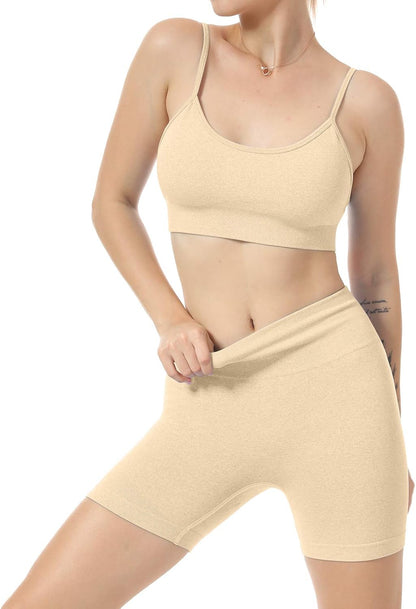 Women Seamless Yoga Set 2 Piece Workout Sport Bra with High Waist Shorts Legging Outfit Tracksuit.