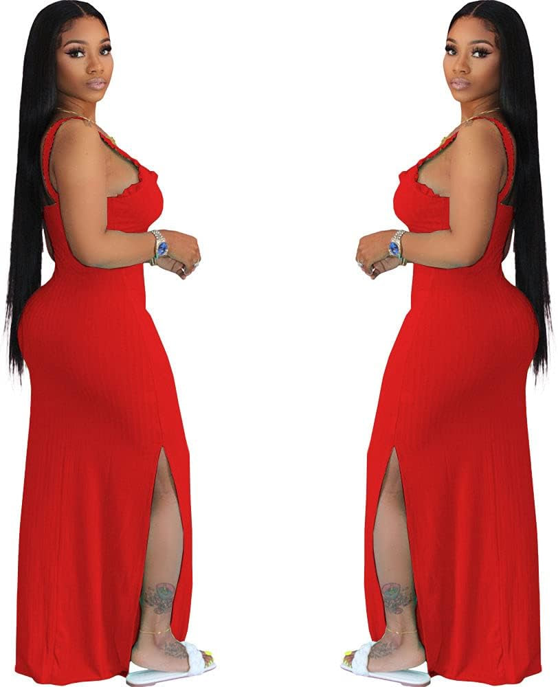 Maxi Dresses for Women Summer Sundresses - Casual Sleeveless Tank Dress Red 2XL