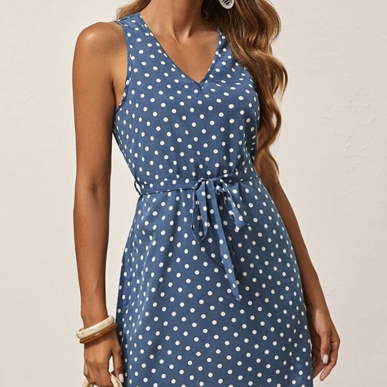 Women V-Neck Polka Dot Fashionable Casual Dress