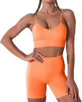 Women Seamless Yoga Set 2 Piece Workout Sport Bra with High Waist Shorts Legging Outfit Tracksuit.