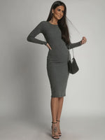 Basic striped dress with long sleeves, graphite FG548