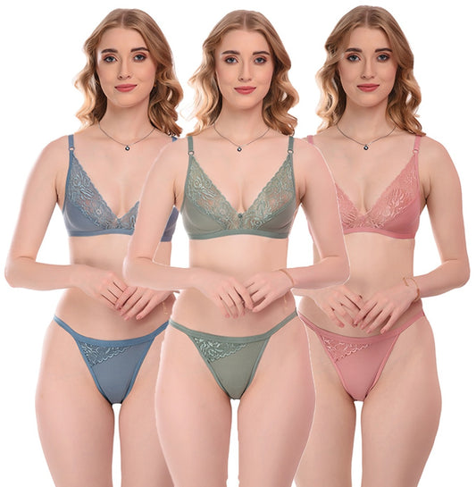 Women's Cotton Blend Lingerie Set pack of 3 (Size-36B)