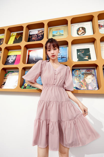 Solid Pure Casual Midi Ruffle Dresses Women,Spring ELF Vintage Lantern