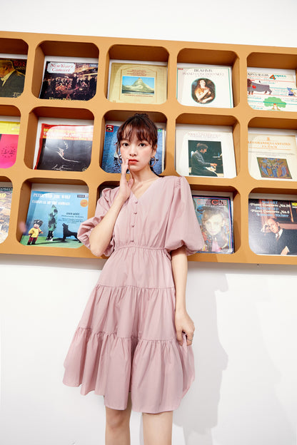 Solid Pure Casual Midi Ruffle Dresses Women,Spring ELF Vintage Lantern