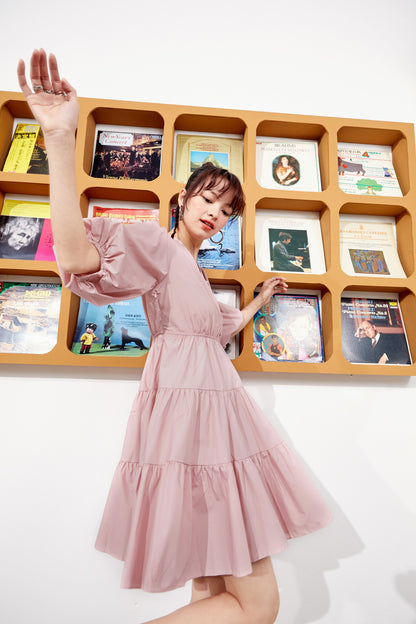 Solid Pure Casual Midi Ruffle Dresses Women,Spring ELF Vintage Lantern