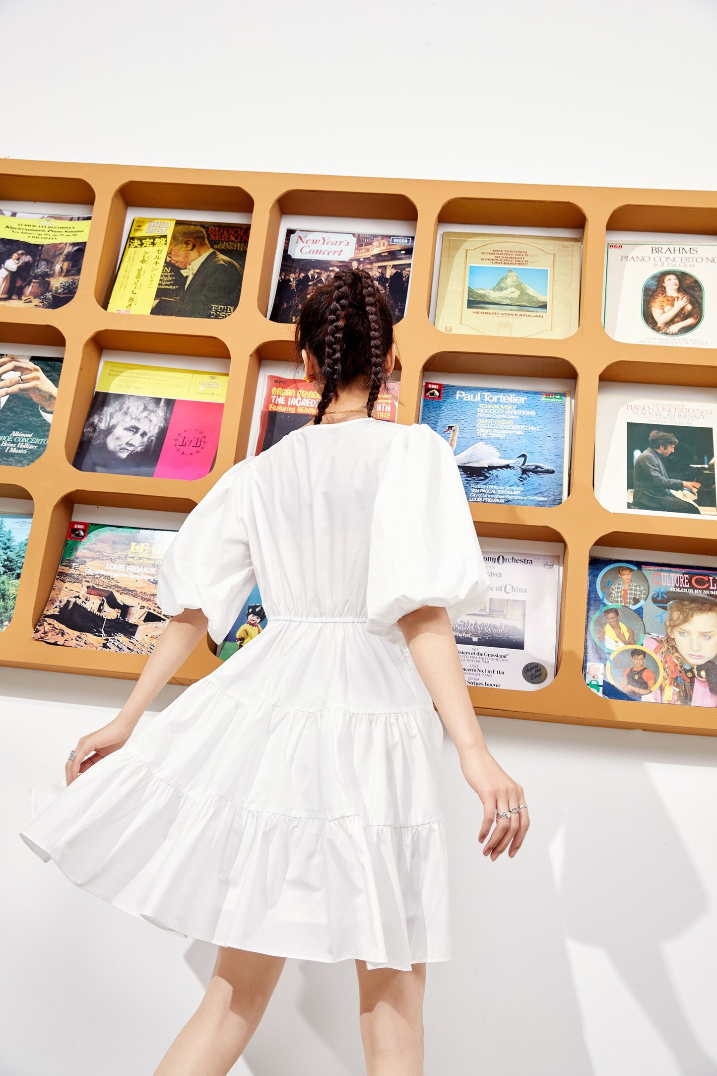 Solid Pure Casual Midi Ruffle Dresses Women,Spring ELF Vintage Lantern