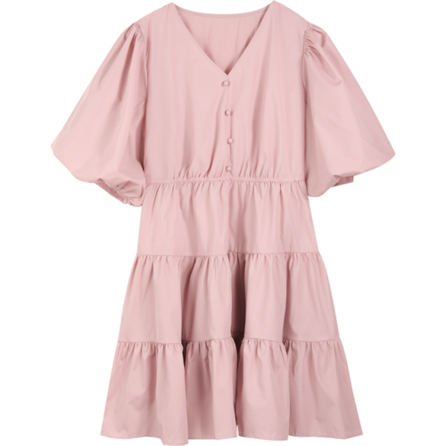 Solid Pure Casual Midi Ruffle Dresses Women,Spring ELF Vintage Lantern