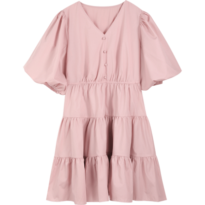 Solid Pure Casual Midi Ruffle Dresses Women,Spring ELF Vintage Lantern