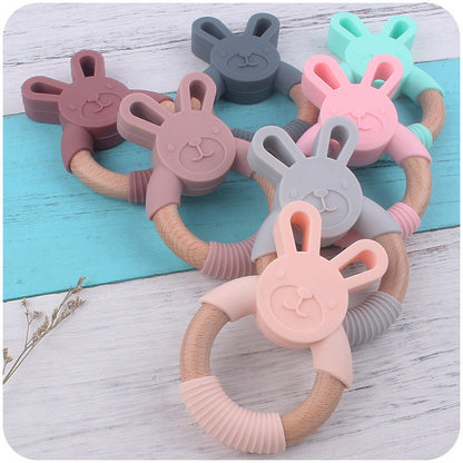 Baby Food-Grade Teething Rattle, Teething Aid for Babies, Wooden and