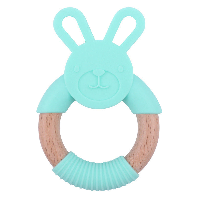 Baby Food-Grade Teething Rattle, Teething Aid for Babies, Wooden and
