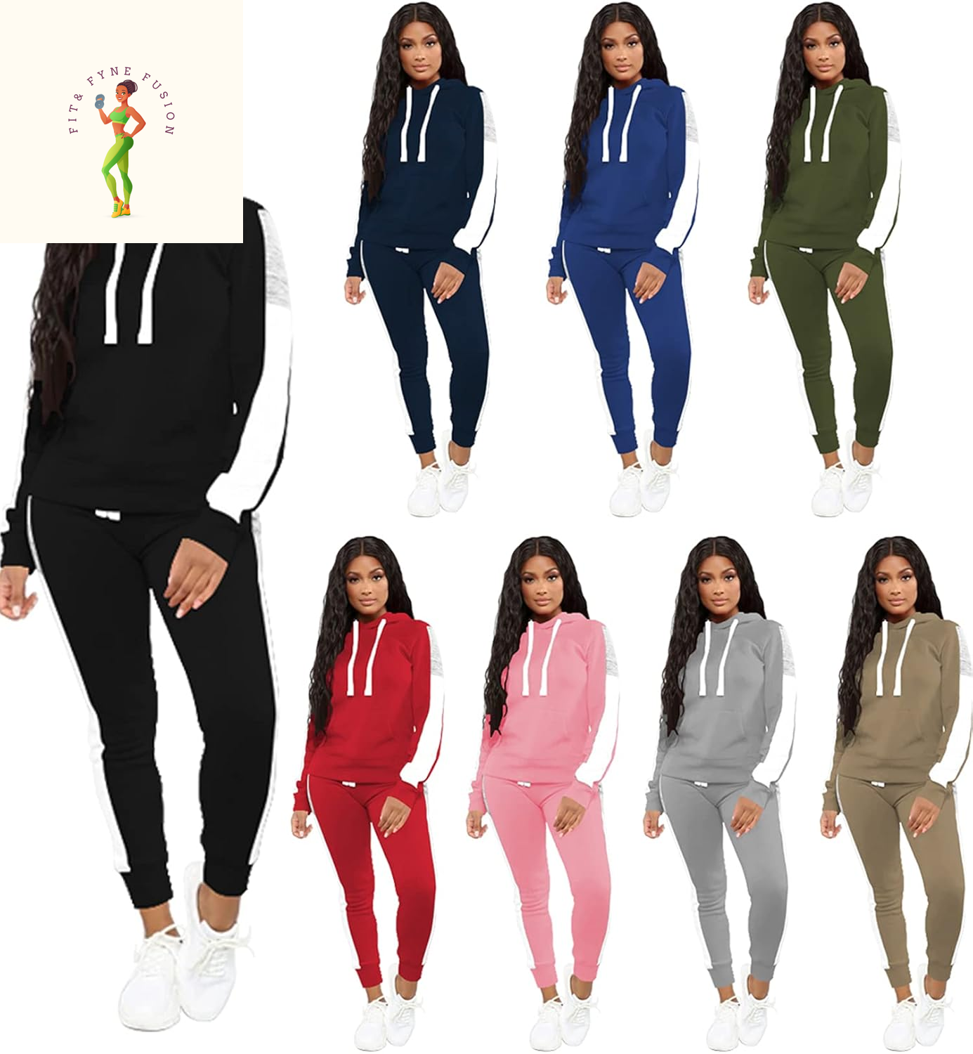 TOPSRANI Womens Two Piece Outfits Casual Sweatsuits Solid Tracksuit Jogging Sweat Suits Matching Jogger Hoodie Pants Set