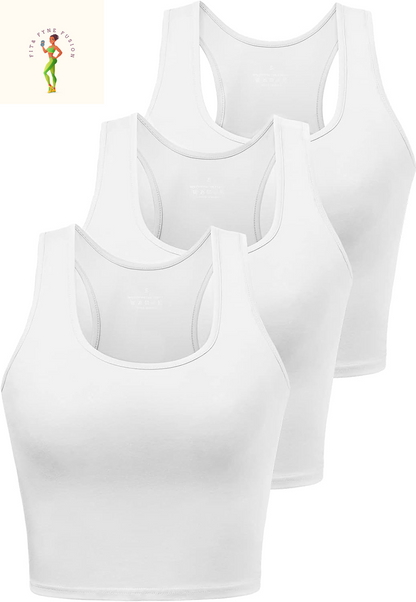 Sports Crop Tank Tops for Women Cropped Workout Tops Racerback Running Yoga Tanks Cotton Sleeveless Gym Shirts 3 Pack