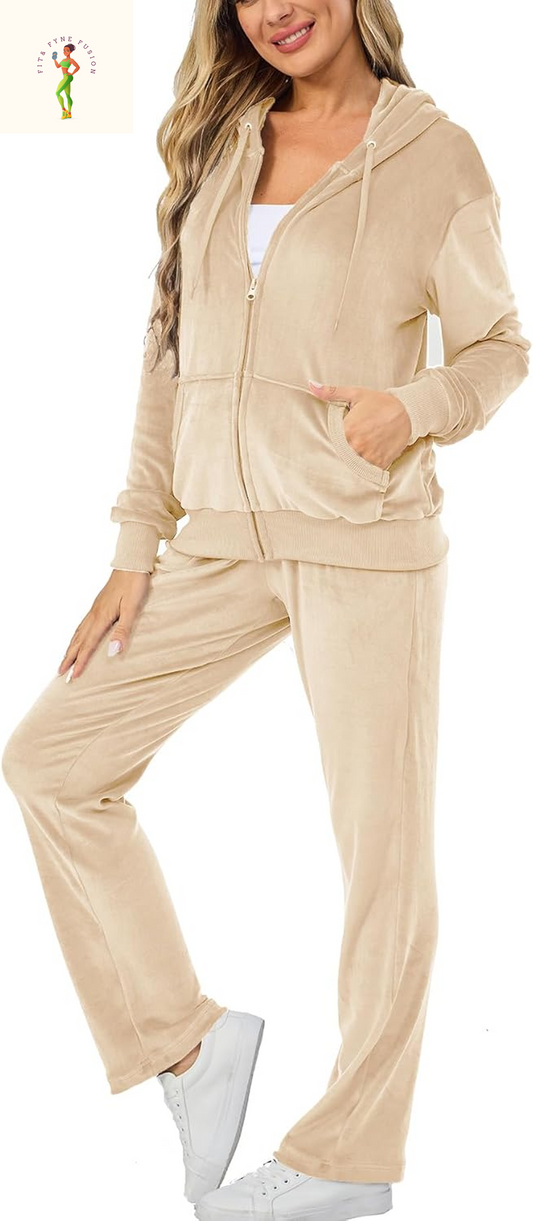 Velour Track Suits for Women Set Fall Sweatsuits 2 Piece