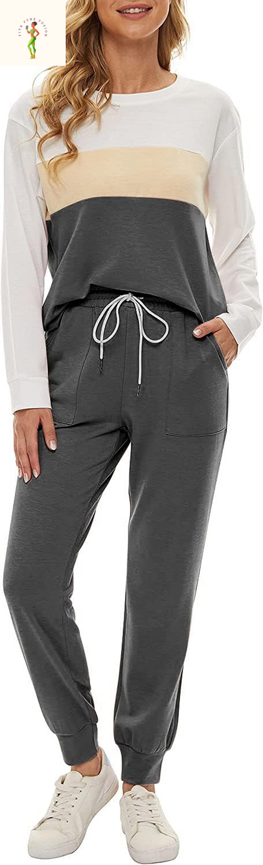 Fengbay Two Piece Outfits for Women,Long Sleeve Crewneck Pullover Tops and Pants Sweatsuits Lounge Set with Pockets