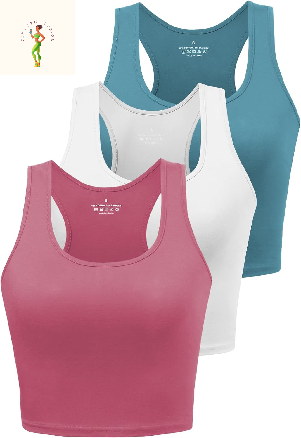 Sports Crop Tank Tops for Women Cropped Workout Tops Racerback Running Yoga Tanks Cotton Sleeveless Gym Shirts 3 Pack