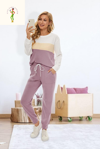 Fengbay Two Piece Outfits for Women,Long Sleeve Crewneck Pullover Tops and Pants Sweatsuits Lounge Set with Pockets