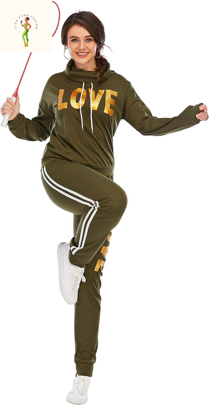 Ksotutm Two Piece Outfits for Women Zipper Printed Short Sleeve Tops Long Pants Set Matching Sets