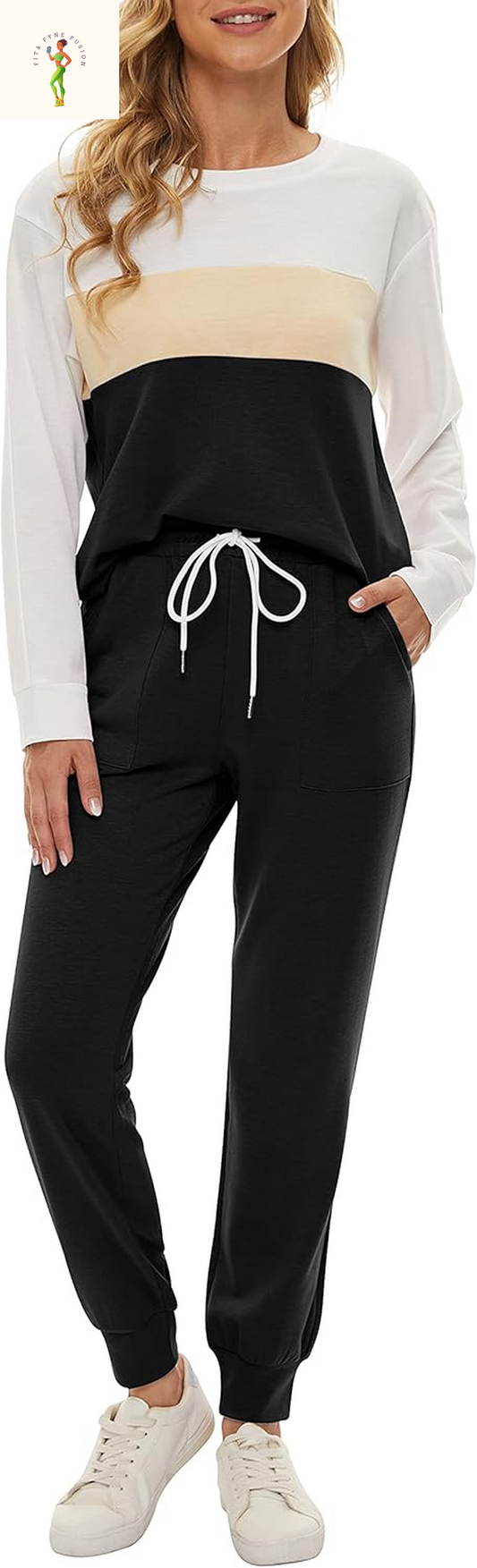 Fengbay Two Piece Outfits for Women,Long Sleeve Crewneck Pullover Tops and Pants Sweatsuits Lounge Set with Pockets