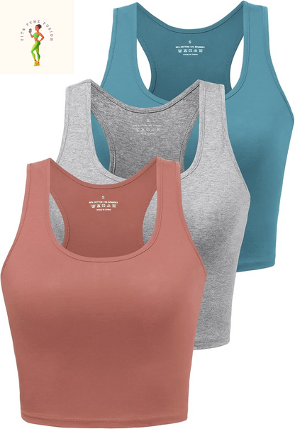 Sports Crop Tank Tops for Women Cropped Workout Tops Racerback Running Yoga Tanks Cotton Sleeveless Gym Shirts 3 Pack