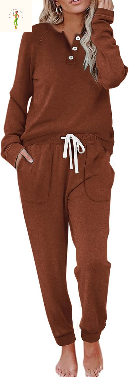 WIHOLL Two Piece Outfits for Women Lounge Sets Button down Sweatshirt Sweatpants Sweatsuits Set with Pockets