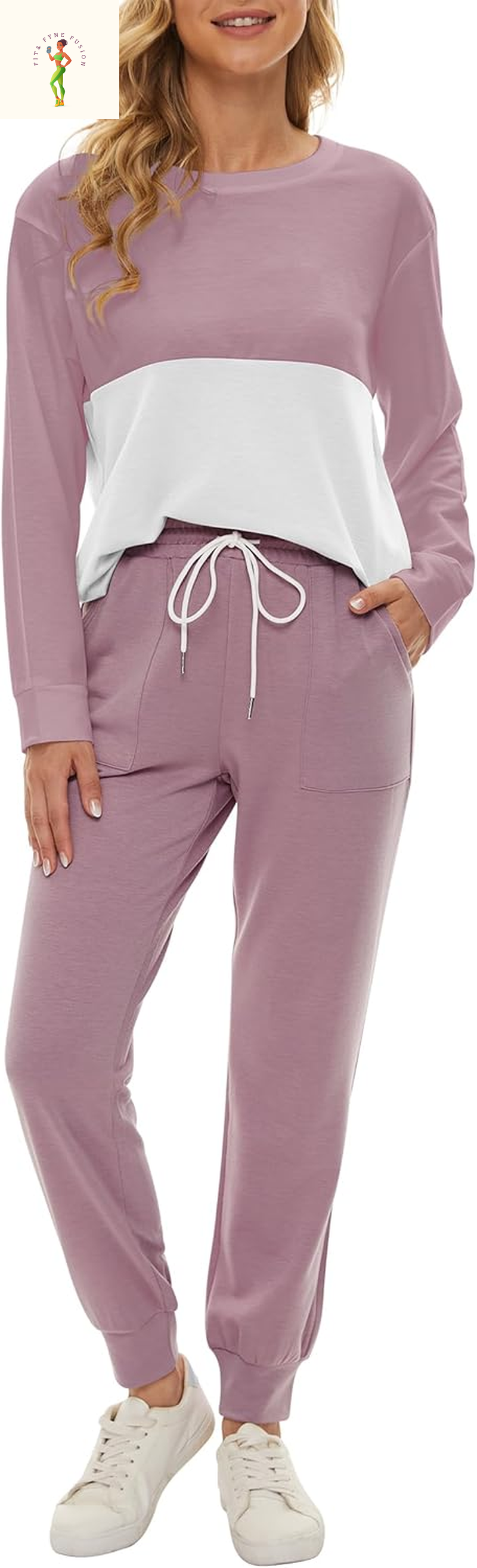 Fengbay Two Piece Outfits for Women,Long Sleeve Crewneck Pullover Tops and Pants Sweatsuits Lounge Set with Pockets