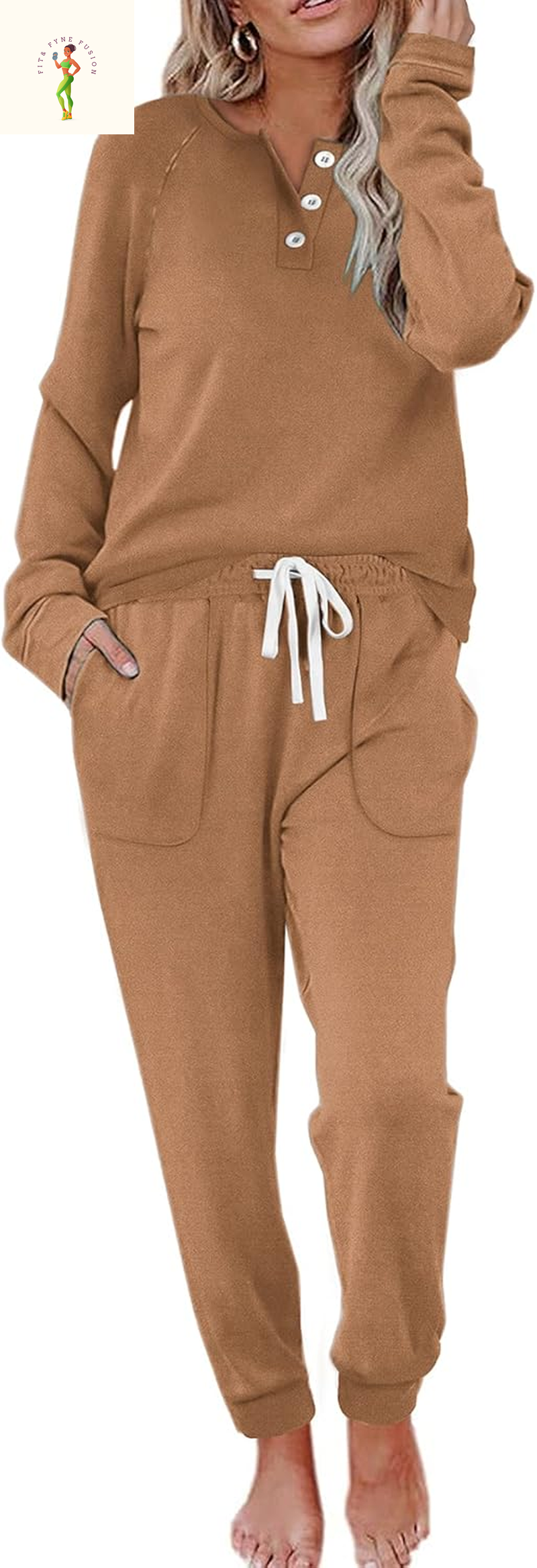 WIHOLL Two Piece Outfits for Women Lounge Sets Button down Sweatshirt Sweatpants Sweatsuits Set with Pockets