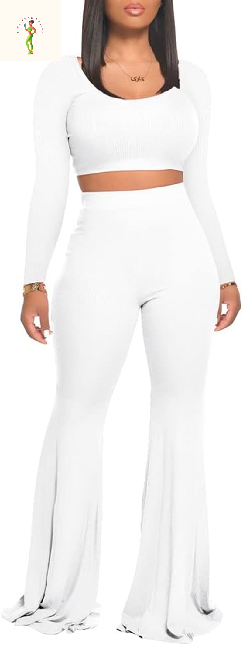 Two Piece Outfits for Women Sexy Crop Top + Flared Long Pants Sweat Suits Ribbed Fitted Tracksuits Yoga Set
