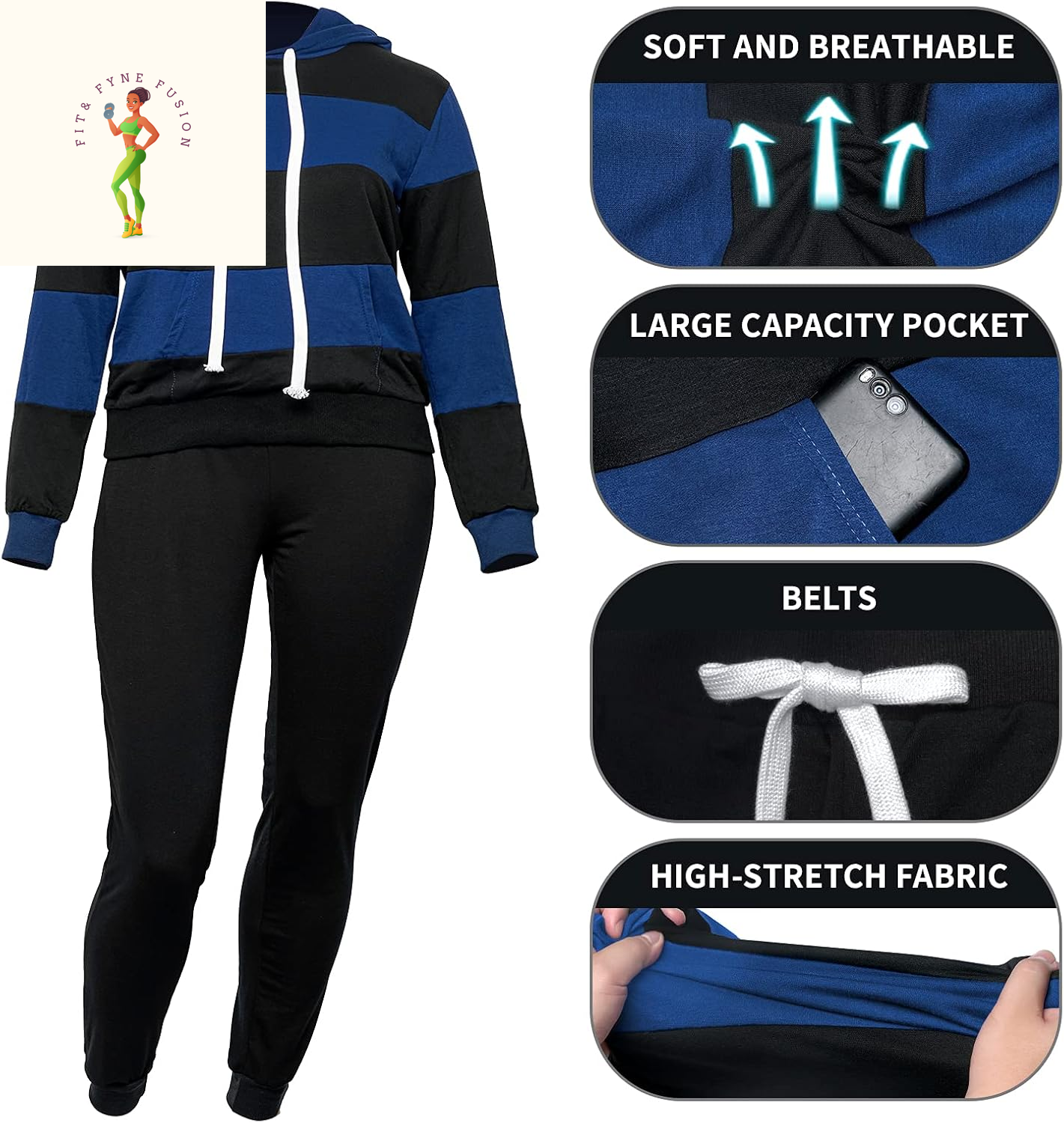 AOMONI 2 Piece Outfits for Women Casual Hooded Long Sleeve Drawstring Jogging Suits Tracksuits