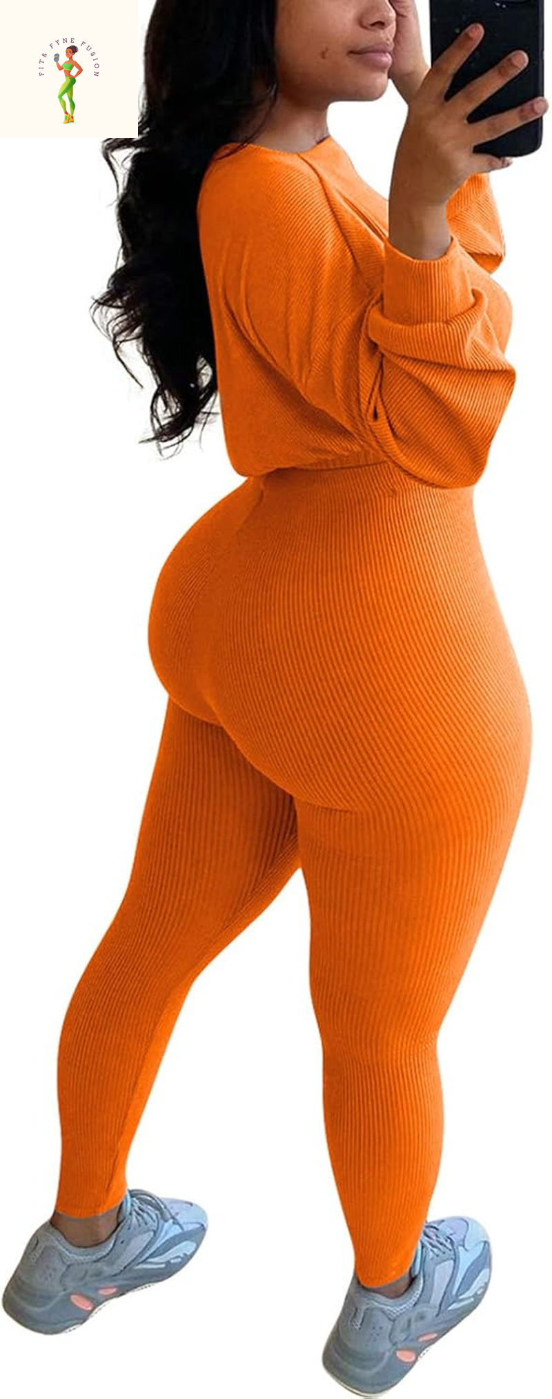 Womens Ribbed 2 Piece Outfits Long Sleeve Crop Top Pullover Skinny Long Pants Sweatsuits Set Tracksuit