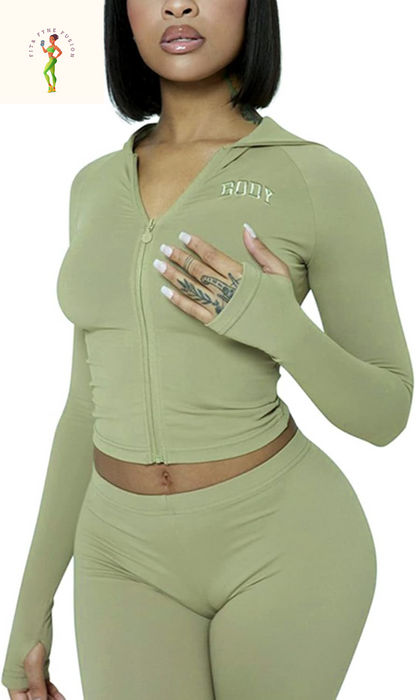 Women 2 Piece Long Sleeve Hoodie Zipper Front Tracksuit Bodycon Sweatsuit Jogger Outfits Sweatpants Sets