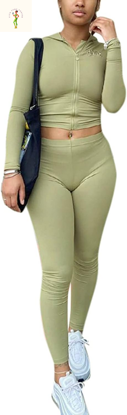 Women 2 Piece Long Sleeve Hoodie Zipper Front Tracksuit Bodycon Sweatsuit Jogger Outfits Sweatpants Sets