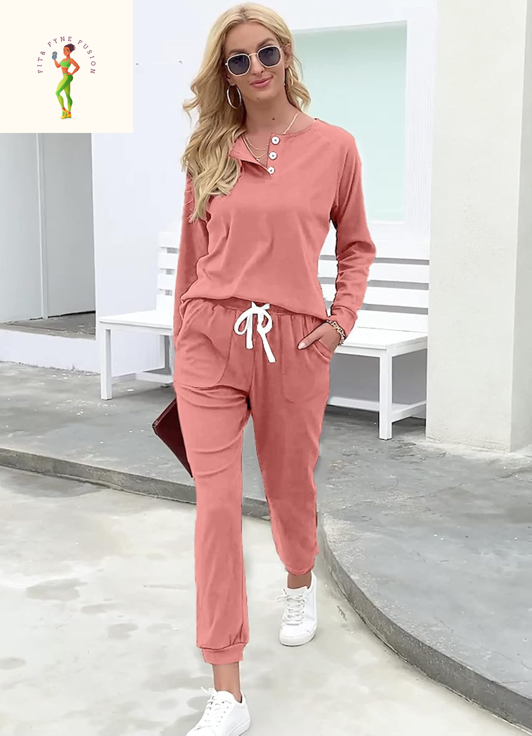 WIHOLL Two Piece Outfits for Women Lounge Sets Button down Sweatshirt Sweatpants Sweatsuits Set with Pockets