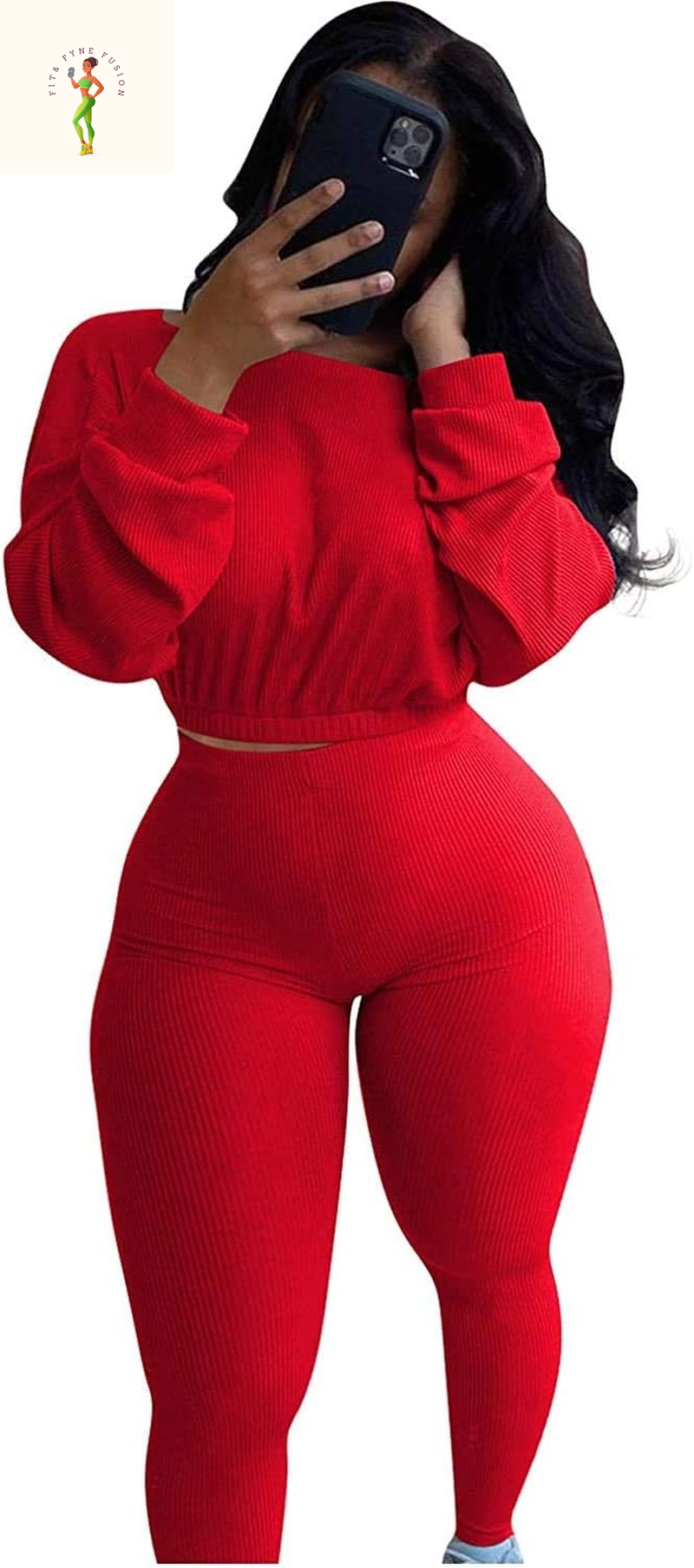 Womens Ribbed 2 Piece Outfits Long Sleeve Crop Top Pullover Skinny Long Pants Sweatsuits Set Tracksuit
