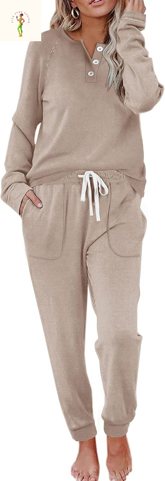 WIHOLL Two Piece Outfits for Women Lounge Sets Button down Sweatshirt Sweatpants Sweatsuits Set with Pockets