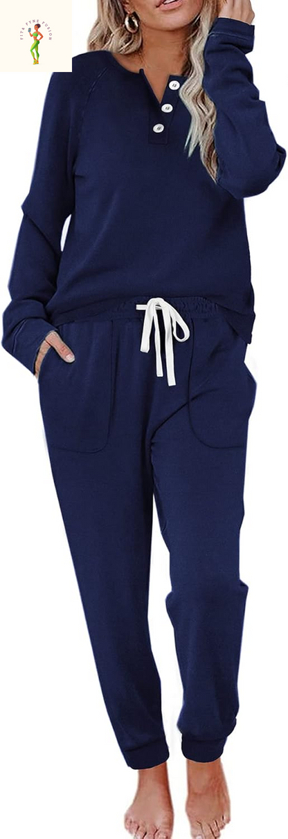 WIHOLL Two Piece Outfits for Women Lounge Sets Button down Sweatshirt Sweatpants Sweatsuits Set with Pockets