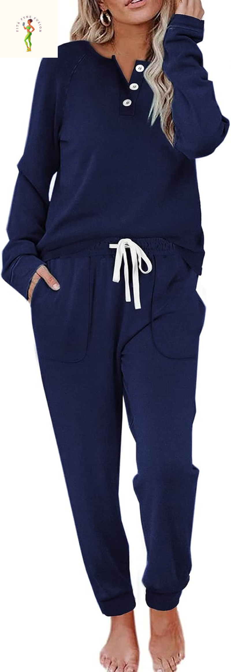 WIHOLL Two Piece Outfits for Women Lounge Sets Button down Sweatshirt Sweatpants Sweatsuits Set with Pockets
