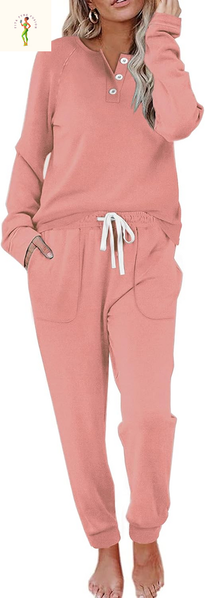 WIHOLL Two Piece Outfits for Women Lounge Sets Button down Sweatshirt Sweatpants Sweatsuits Set with Pockets