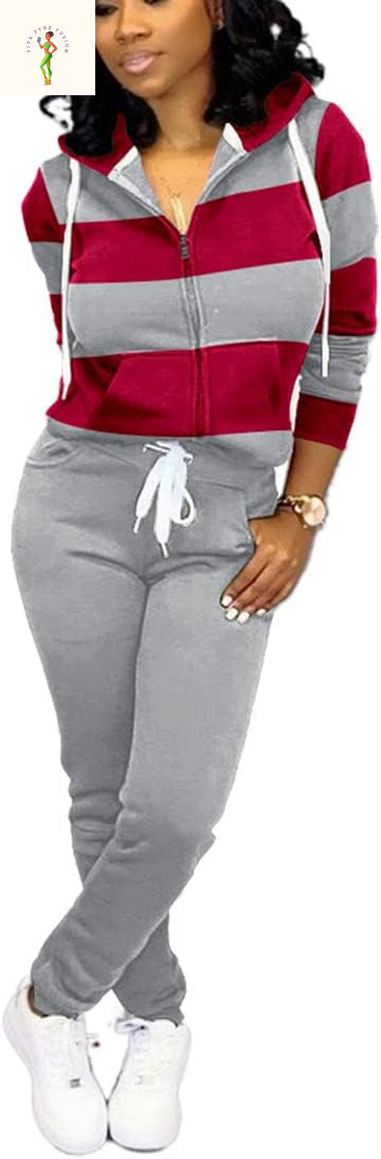 TOPSRANI Womens Two Piece Outfits Casual Sweatsuits Solid Tracksuit Jogging Sweat Suits Matching Jogger Hoodie Pants Set