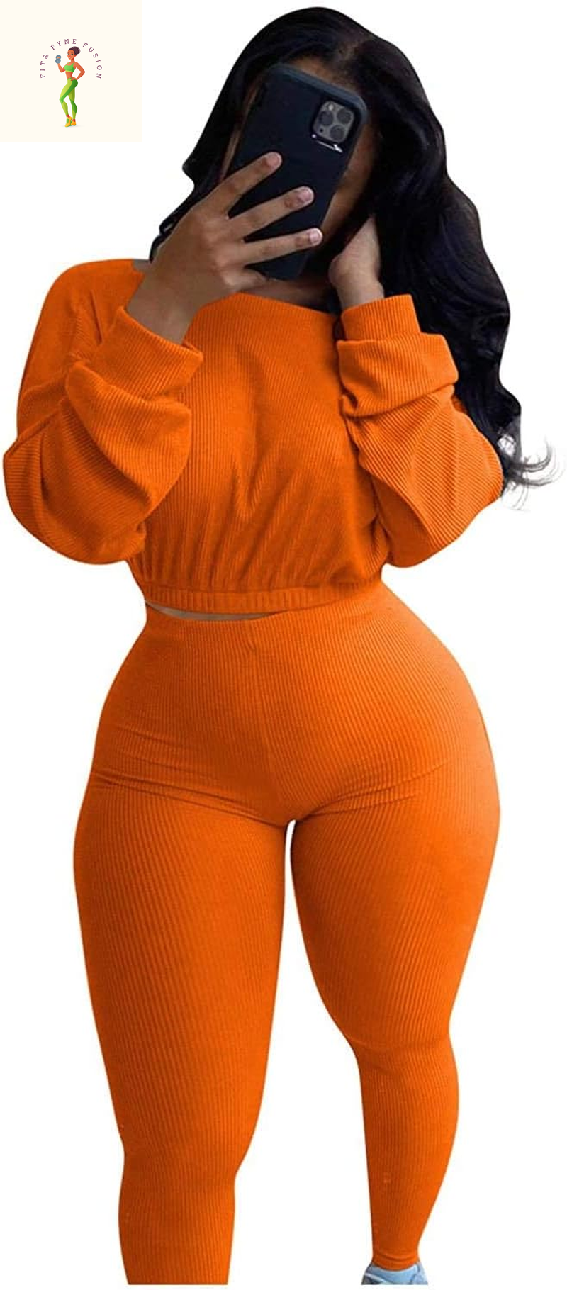 Womens Ribbed 2 Piece Outfits Long Sleeve Crop Top Pullover Skinny Long Pants Sweatsuits Set Tracksuit