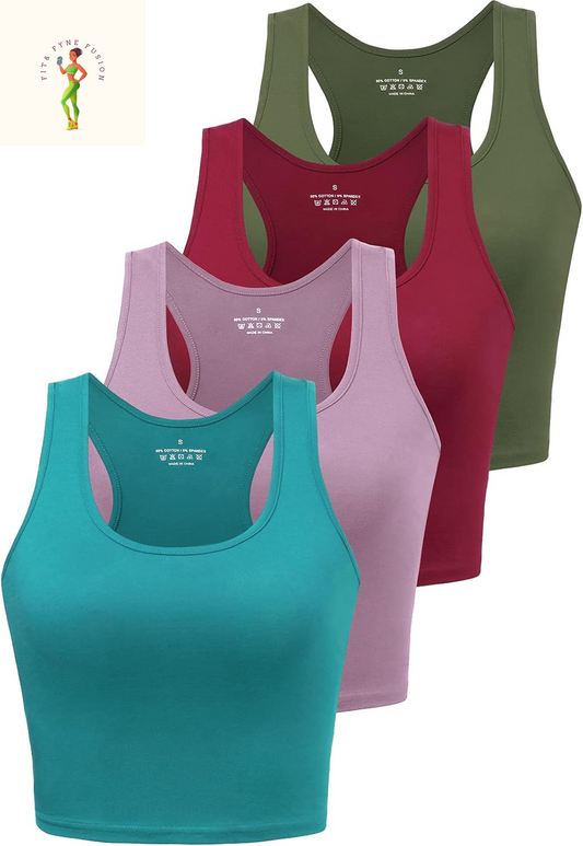 Sports Crop Tank Tops for Women Cropped Workout Tops Racerback Running Yoga Tanks Cotton Sleeveless Gym Shirts 3 Pack
